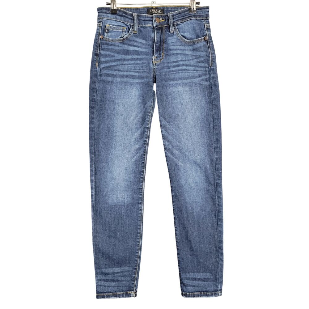 JUDY BLUE Relaxed Fit Mid Rise Stretch Denim Blue Jeans Whiskers SIZE 5 / 27
